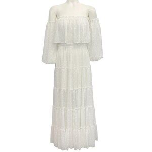 MISA Los Angeles White Dot Tiered Cassandra Maxi Dress
